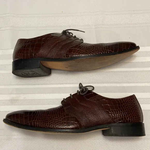 Stacy Adams Mens Brown Croc Print All Leather Oxford Dress Shoe - EUC size 10