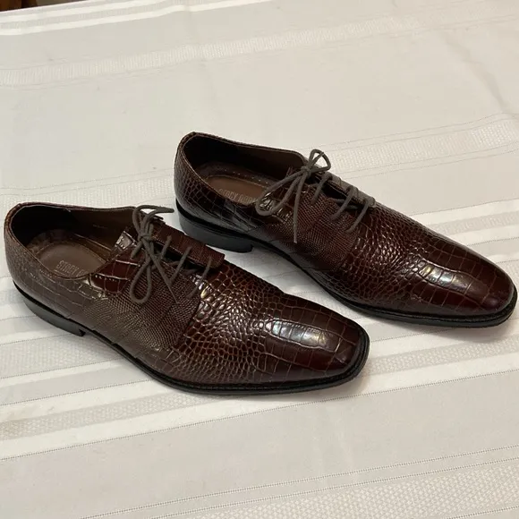 Stacy Adams Mens Brown Croc Print All Leather Oxford Dress Shoe - EUC size 10