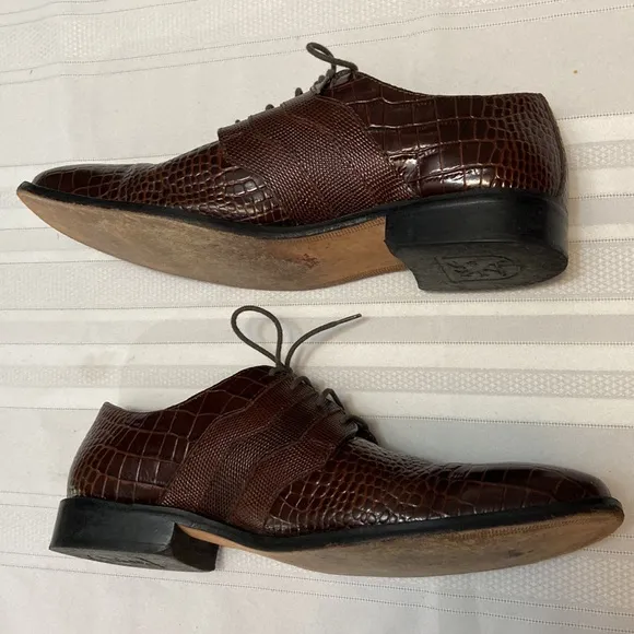 Stacy Adams Mens Brown Croc Print All Leather Oxford Dress Shoe - EUC size 10