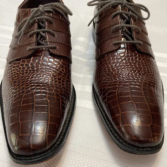 Stacy Adams Mens Brown Croc Print All Leather Oxford Dress Shoe - EUC size 10