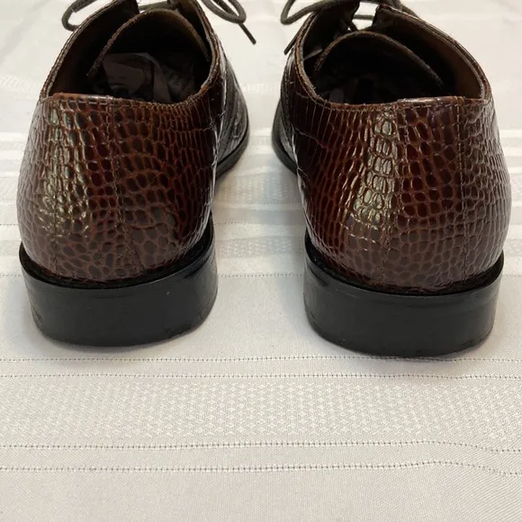 Stacy Adams Mens Brown Croc Print All Leather Oxford Dress Shoe - EUC size 10