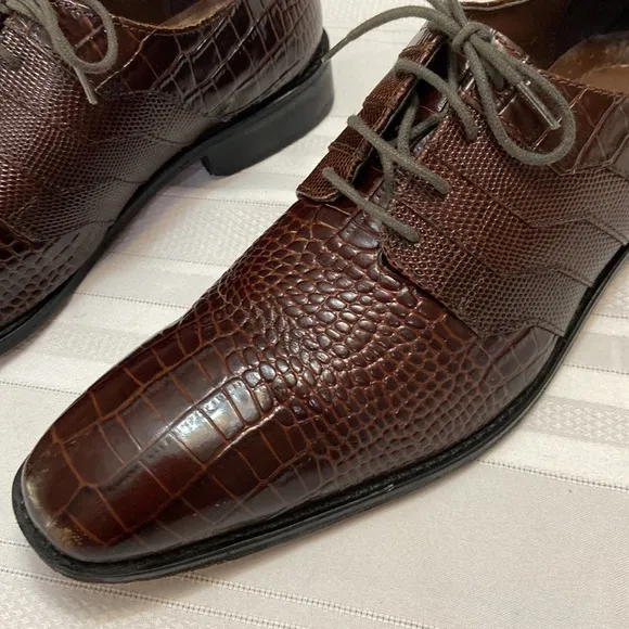Stacy Adams Mens Brown Croc Print All Leather Oxford Dress Shoe - EUC size 10