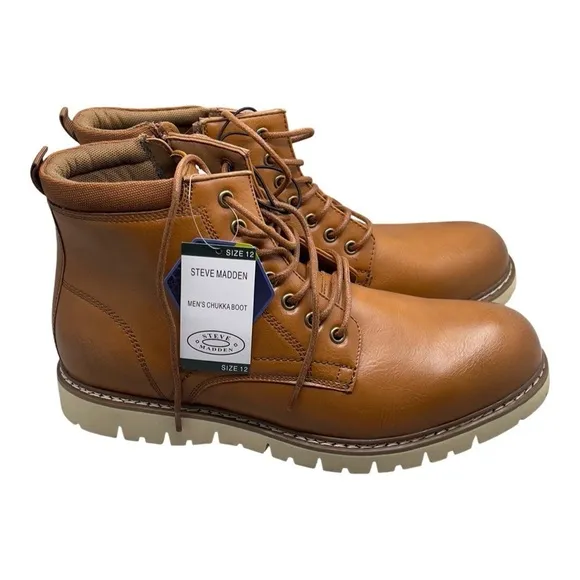Steve Madden Men's Bowery Lace Up Side Zipper Chukka Boot Cognac Size 12