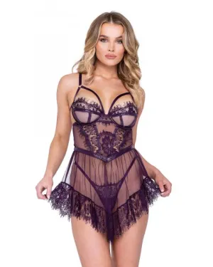 Sugar Plum Babydoll and Thong Set - Purple -