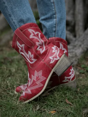 Swirl Embroidered Cowgirl Red