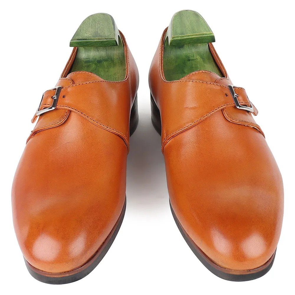 Tan Mirror Glossed Single Monk With Dainite Stack Sole