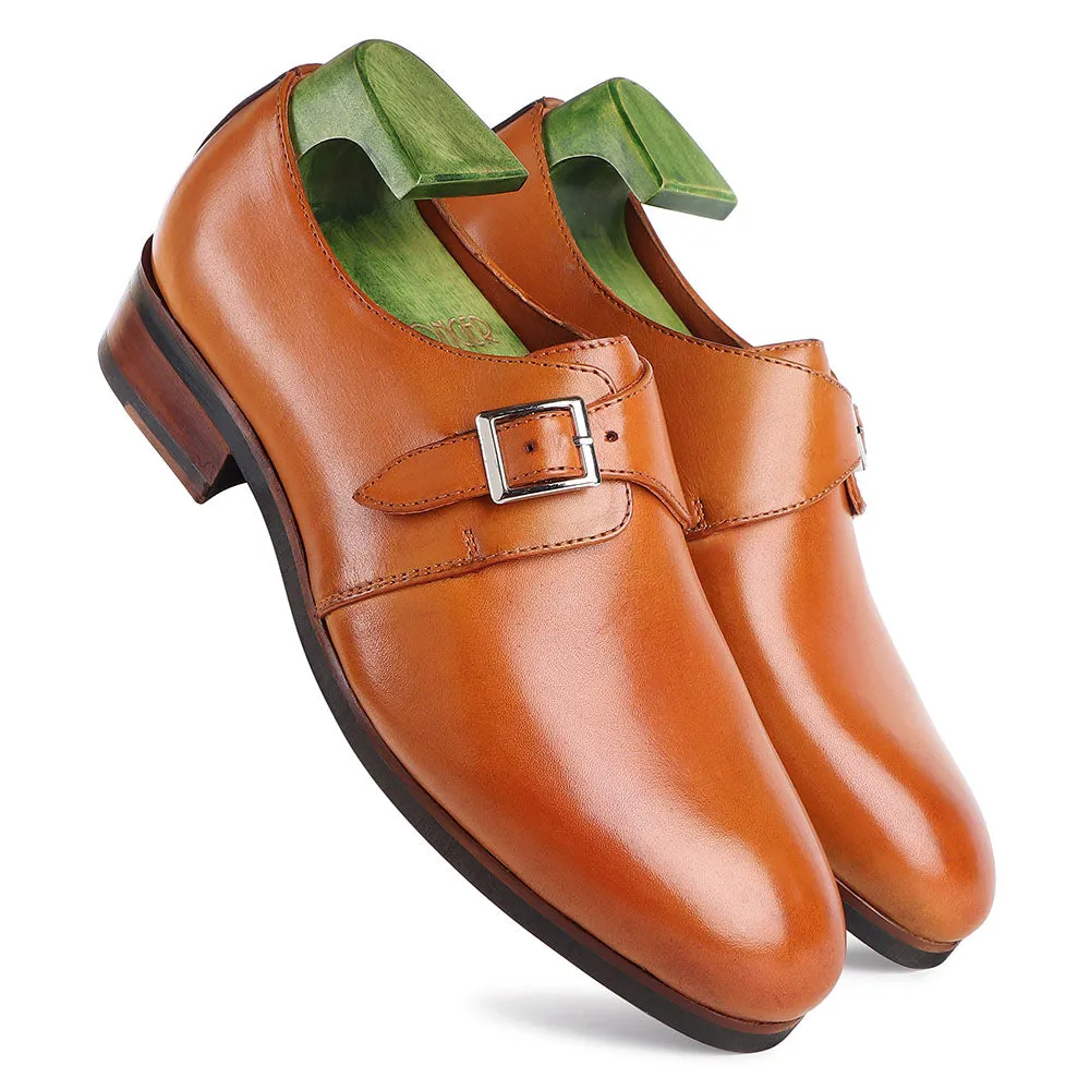Tan Mirror Glossed Single Monk With Dainite Stack Sole
