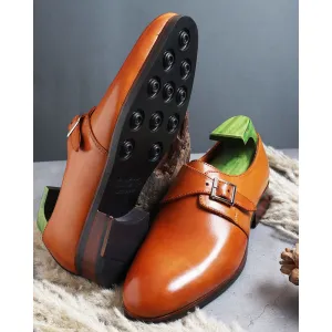 Tan Mirror Glossed Single Monk With Dainite Stack Sole