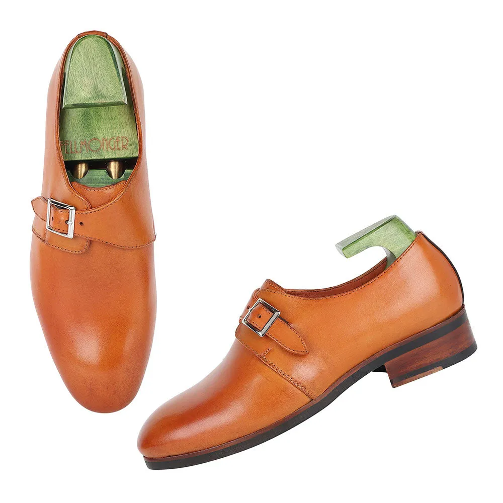 Tan Mirror Glossed Single Monk With Dainite Stack Sole