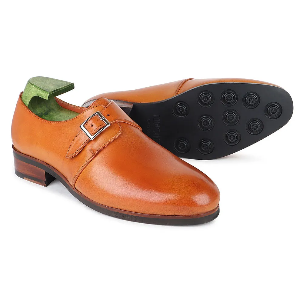 Tan Mirror Glossed Single Monk With Dainite Stack Sole