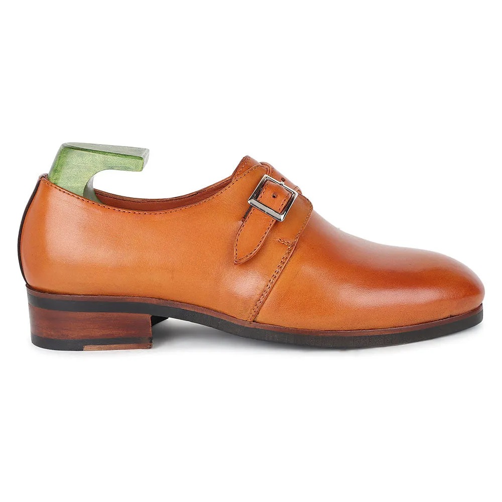 Tan Mirror Glossed Single Monk With Dainite Stack Sole