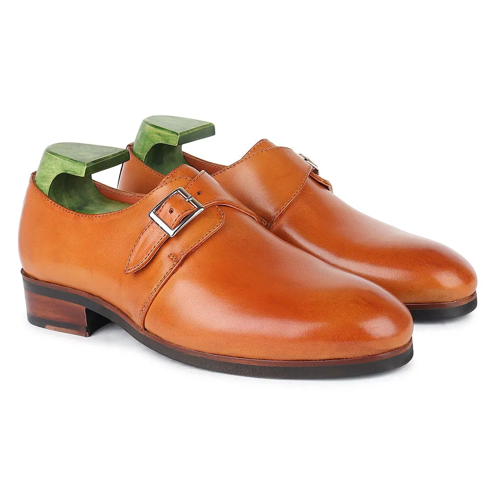 Tan Mirror Glossed Single Monk With Dainite Stack Sole