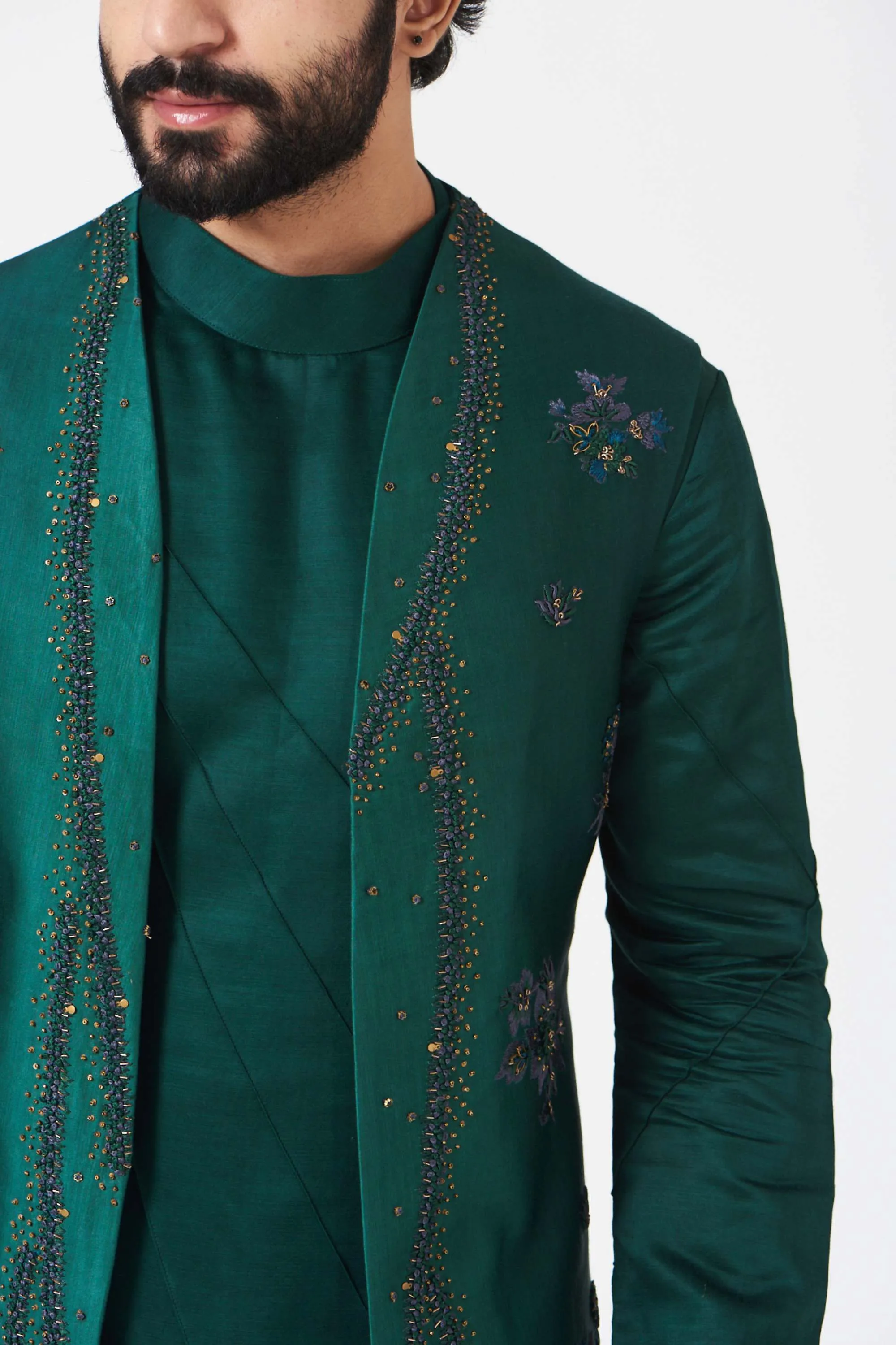 Teal Green Ombre Shrug With Kurta And Trouser