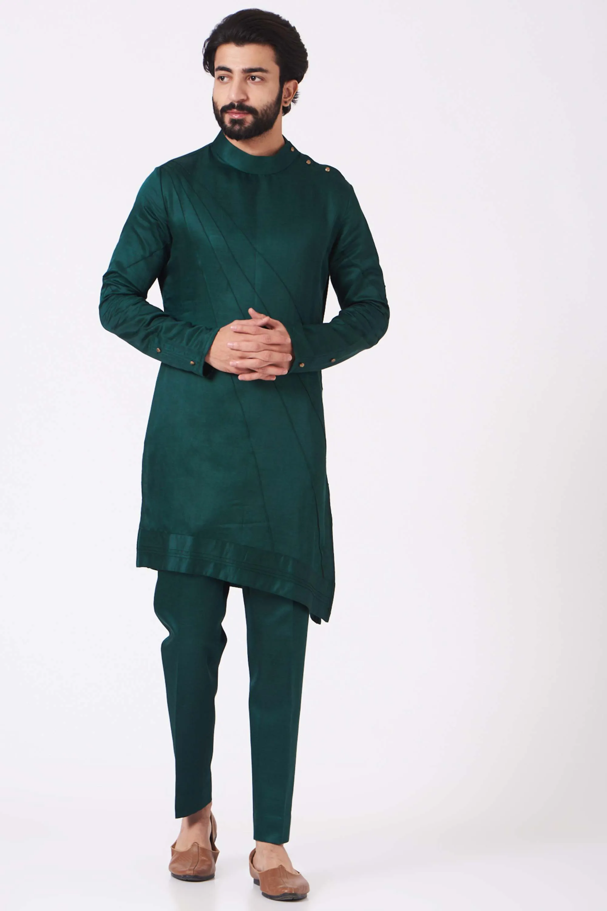 Teal Green Ombre Shrug With Kurta And Trouser