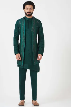 Teal Green Ombre Shrug With Kurta And Trouser