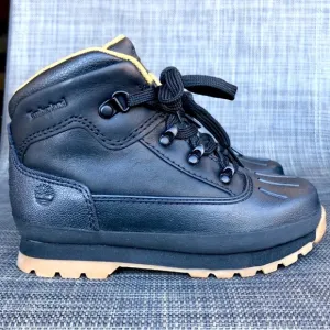 Timberland Kids Euro Hiker Shell Toe Black Leather High-Top Boots Size 12