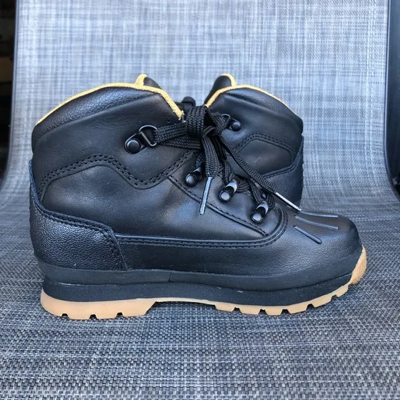 Timberland Kids Euro Hiker Shell Toe Black Leather High-Top Boots Size 12