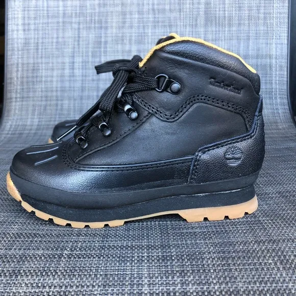 Timberland Kids Euro Hiker Shell Toe Black Leather High-Top Boots Size 12