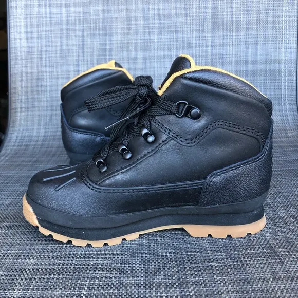 Timberland Kids Euro Hiker Shell Toe Black Leather High-Top Boots Size 12