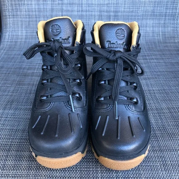 Timberland Kids Euro Hiker Shell Toe Black Leather High-Top Boots Size 12