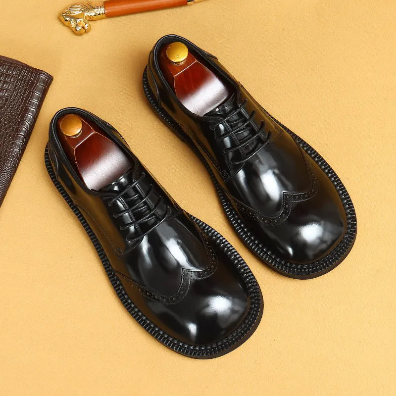 Top Layer Cowhide Men's Leather Shoes Business Casual Leather Shoes Men's Big Head Genuine Leather England Style Carving Brogue Wide Head Fat Feet23703