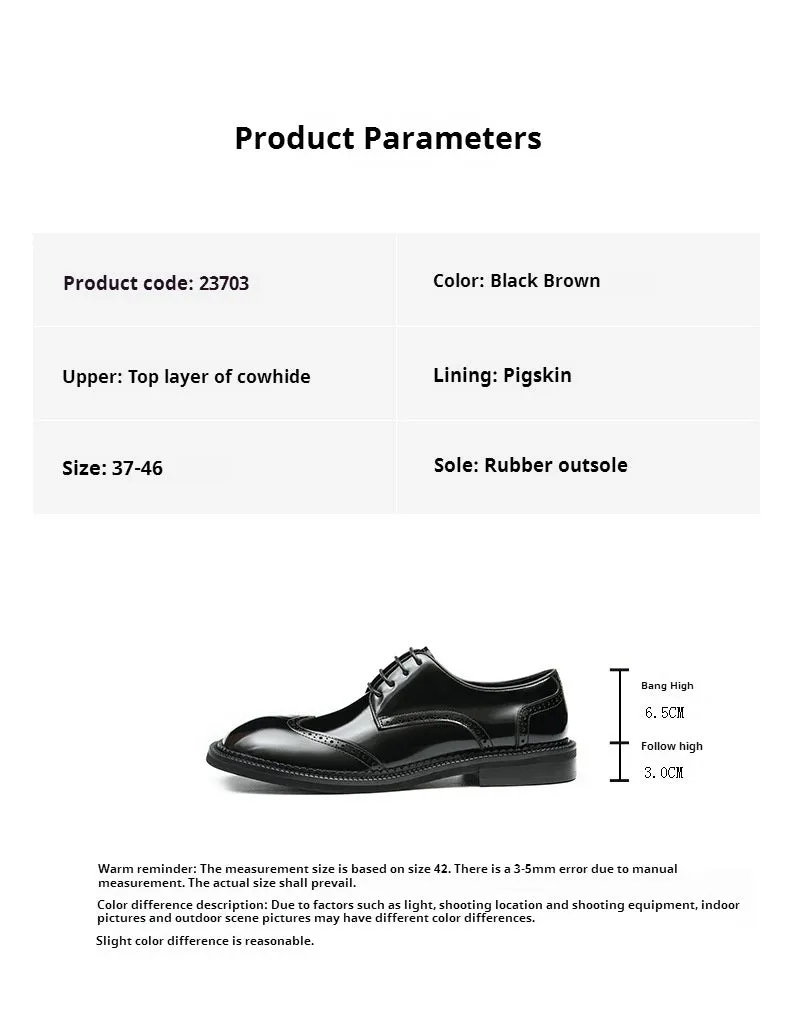 Top Layer Cowhide Men's Leather Shoes Business Casual Leather Shoes Men's Big Head Genuine Leather England Style Carving Brogue Wide Head Fat Feet23703