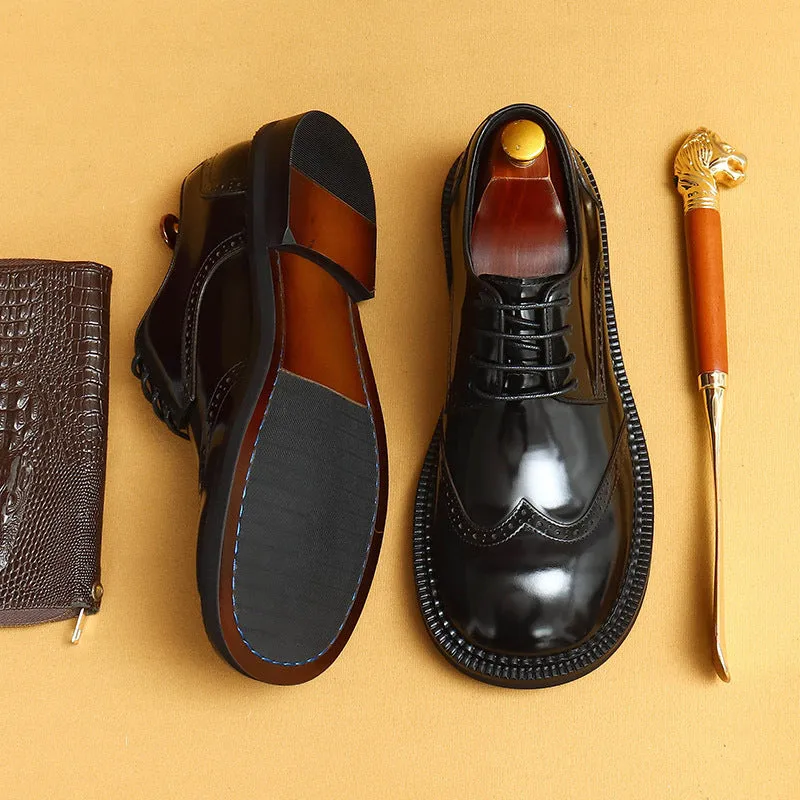 Top Layer Cowhide Men's Leather Shoes Business Casual Leather Shoes Men's Big Head Genuine Leather England Style Carving Brogue Wide Head Fat Feet23703