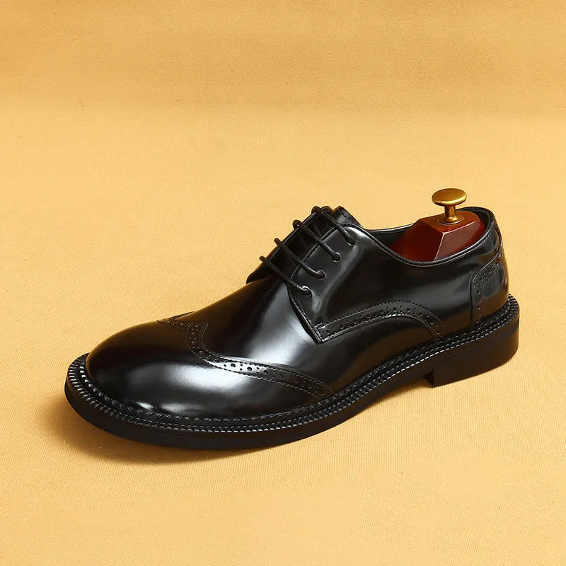 Top Layer Cowhide Men's Leather Shoes Business Casual Leather Shoes Men's Big Head Genuine Leather England Style Carving Brogue Wide Head Fat Feet23703
