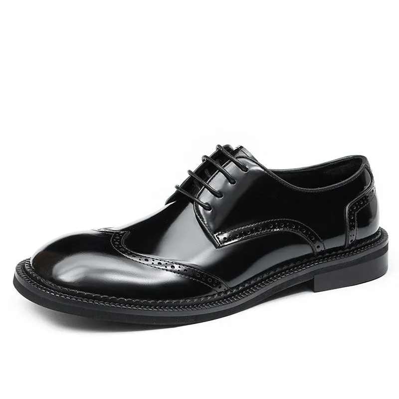Top Layer Cowhide Men's Leather Shoes Business Casual Leather Shoes Men's Big Head Genuine Leather England Style Carving Brogue Wide Head Fat Feet23703