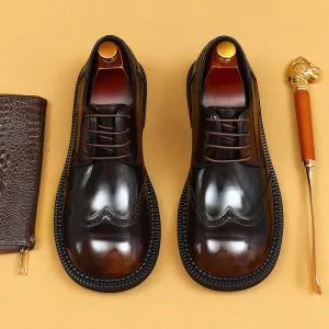 Top Layer Cowhide Men's Leather Shoes Business Casual Leather Shoes Men's Big Head Genuine Leather England Style Carving Brogue Wide Head Fat Feet23703