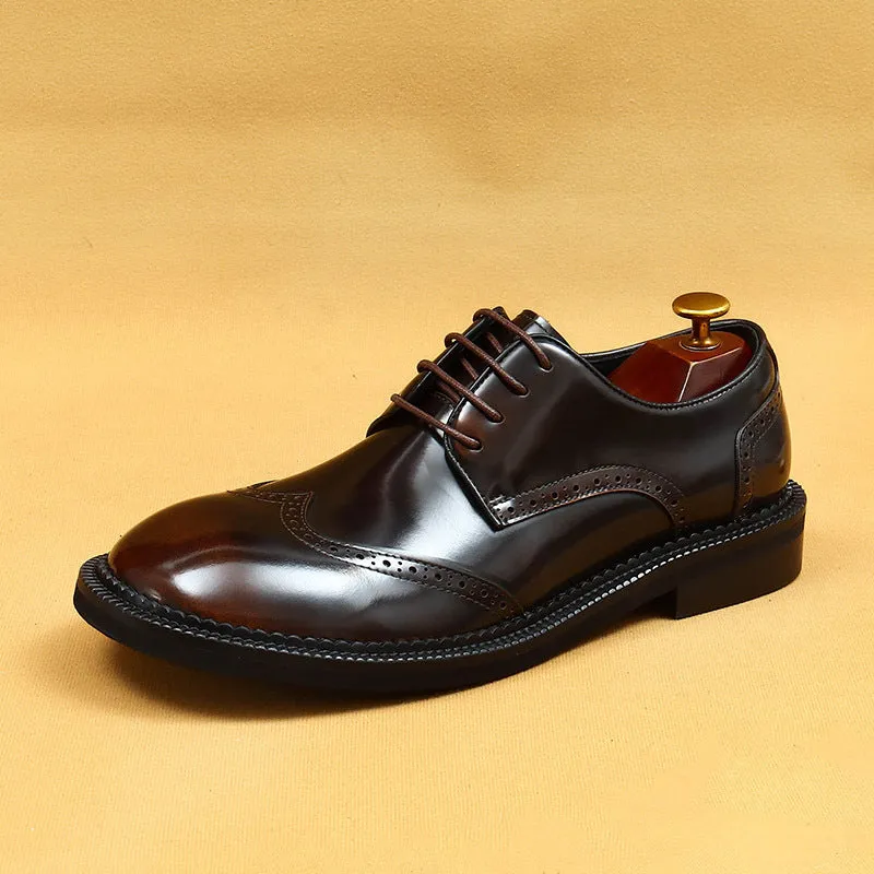 Top Layer Cowhide Men's Leather Shoes Business Casual Leather Shoes Men's Big Head Genuine Leather England Style Carving Brogue Wide Head Fat Feet23703