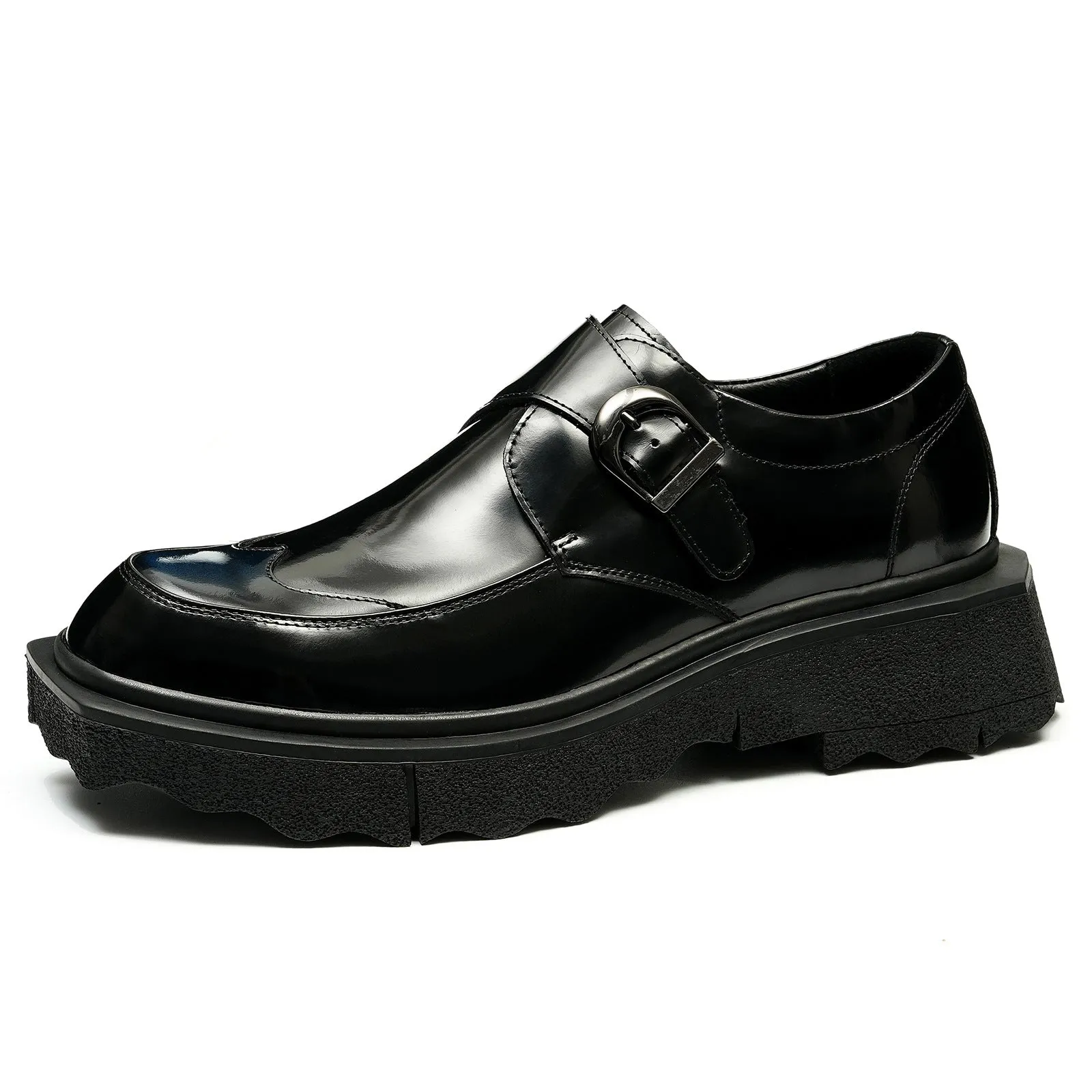 Top Layer Cowhide Men's Leather Shoes Casual Leather Shoes Men's Genuine Leather England Style Business Formal Wear Buckle Monk Shoes Platform Height Increasing Shoes23676