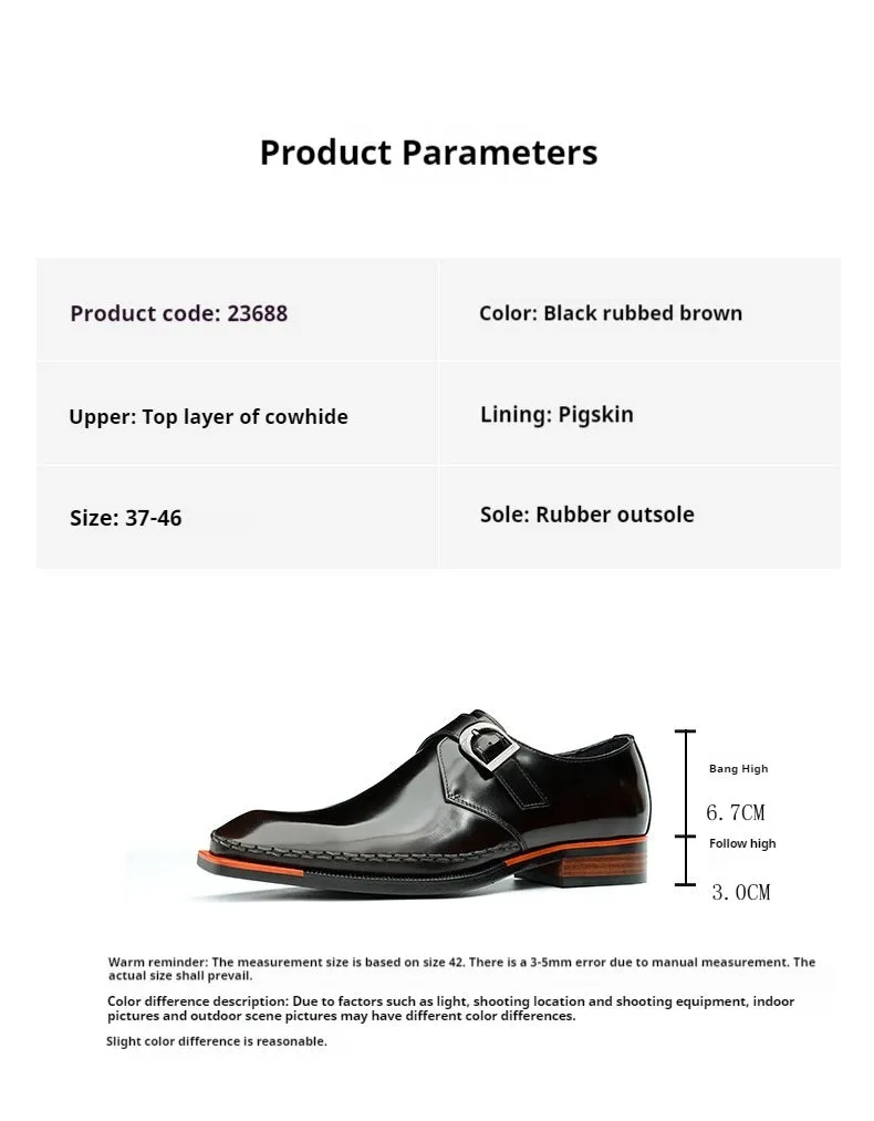 Top Layer Cowhide Men's Leather Shoes Monk Shoes Leather Shoes High-Grade Patent Leather Glossy Men's Shoes British Buckle Business Casual Formal Wear23688