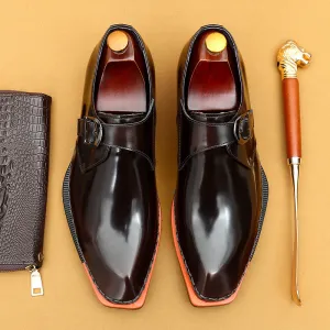 Top Layer Cowhide Men's Leather Shoes Monk Shoes Leather Shoes High-Grade Patent Leather Glossy Men's Shoes British Buckle Business Casual Formal Wear23688