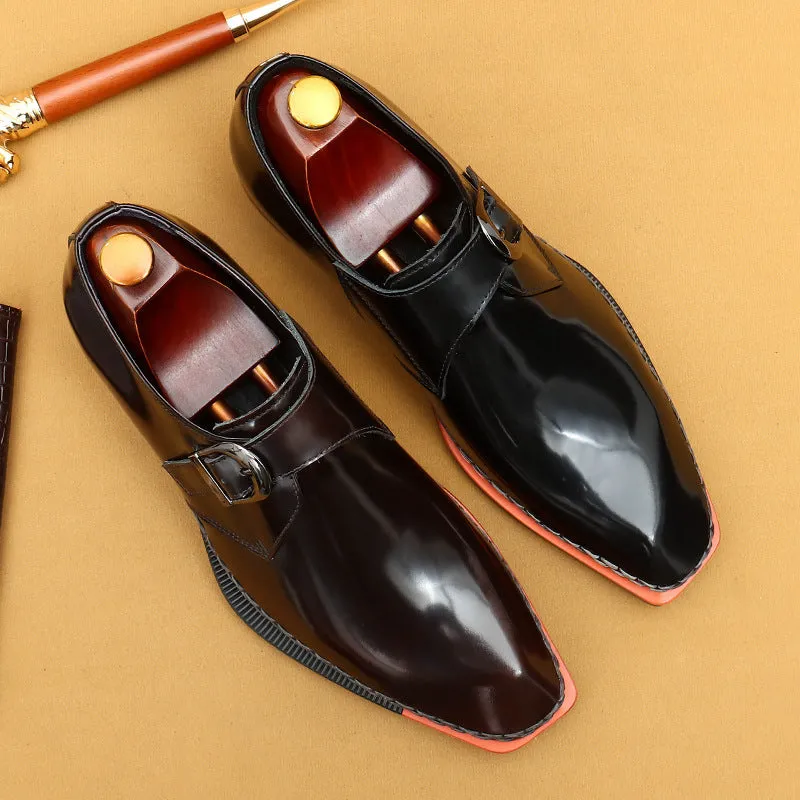 Top Layer Cowhide Men's Leather Shoes Monk Shoes Leather Shoes High-Grade Patent Leather Glossy Men's Shoes British Buckle Business Casual Formal Wear23688