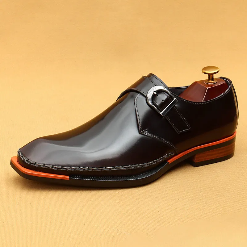 Top Layer Cowhide Men's Leather Shoes Monk Shoes Leather Shoes High-Grade Patent Leather Glossy Men's Shoes British Buckle Business Casual Formal Wear23688