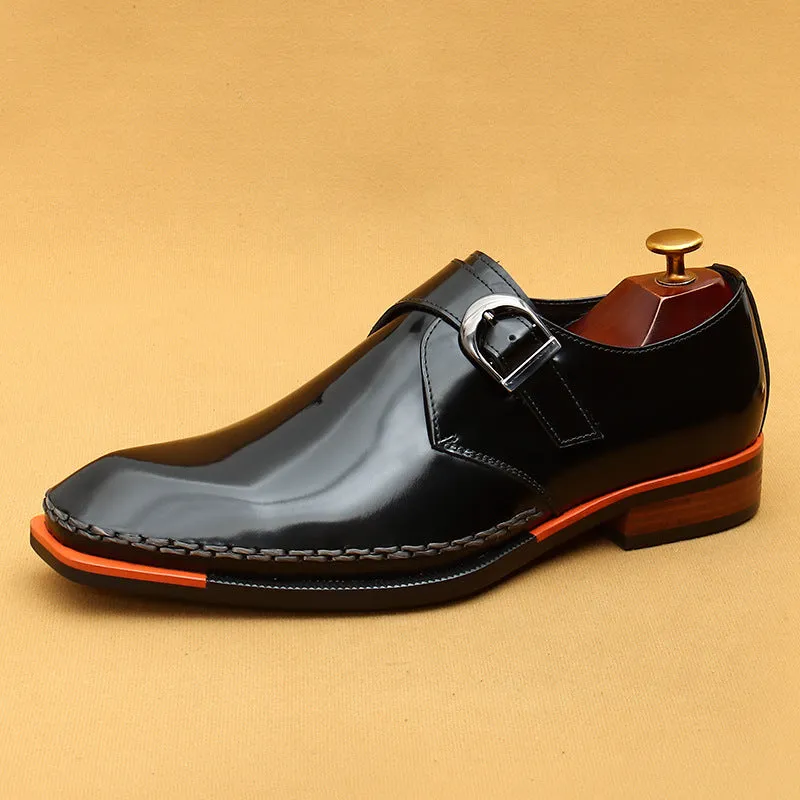 Top Layer Cowhide Men's Leather Shoes Monk Shoes Leather Shoes High-Grade Patent Leather Glossy Men's Shoes British Buckle Business Casual Formal Wear23688