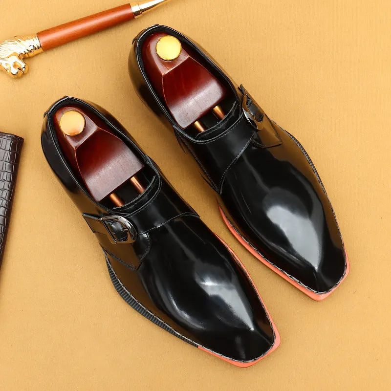 Top Layer Cowhide Men's Leather Shoes Monk Shoes Leather Shoes High-Grade Patent Leather Glossy Men's Shoes British Buckle Business Casual Formal Wear23688