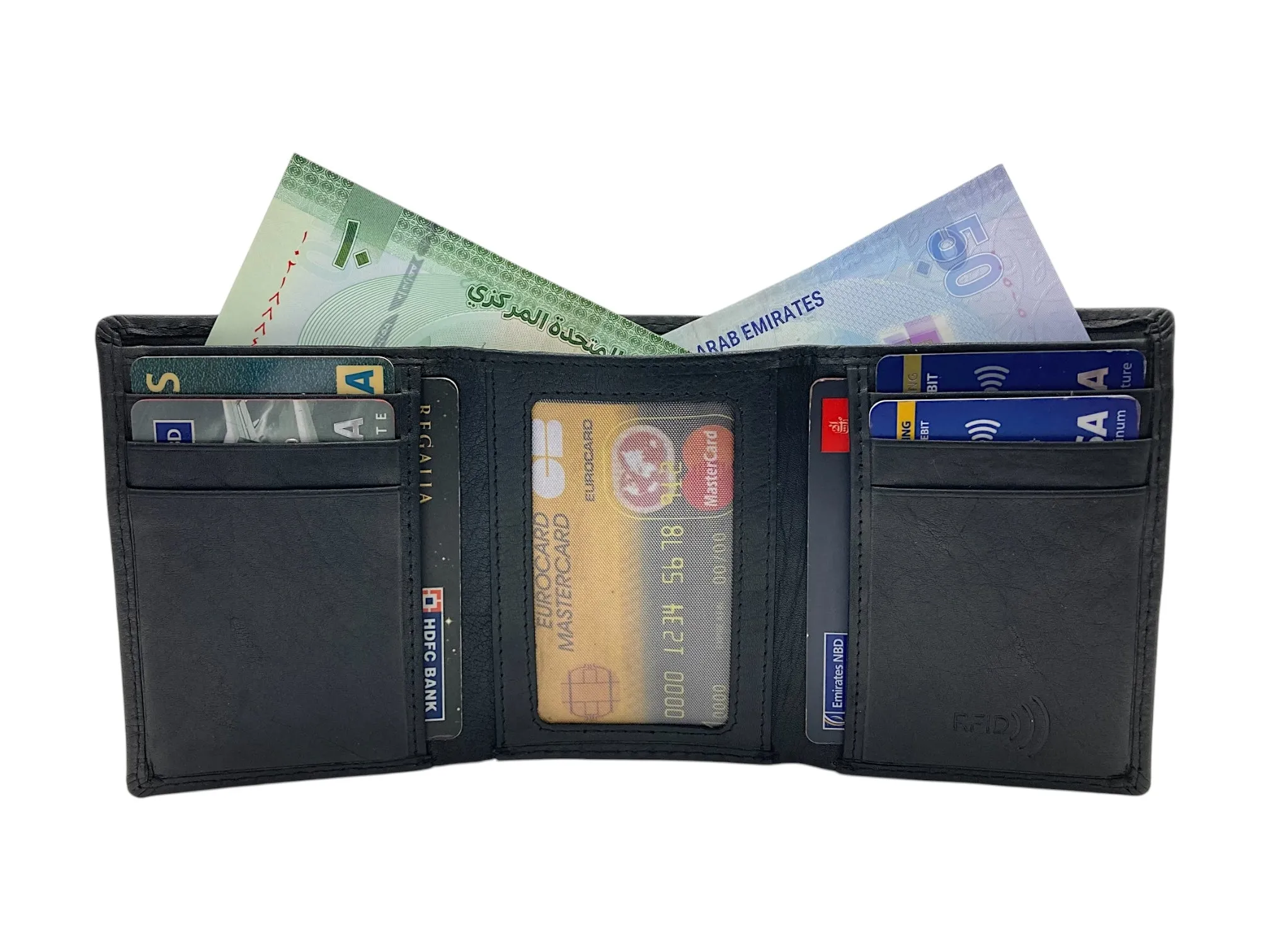 Trifold Wallet RFID Slim Wallets 10 Card Double Stitch # 1508
