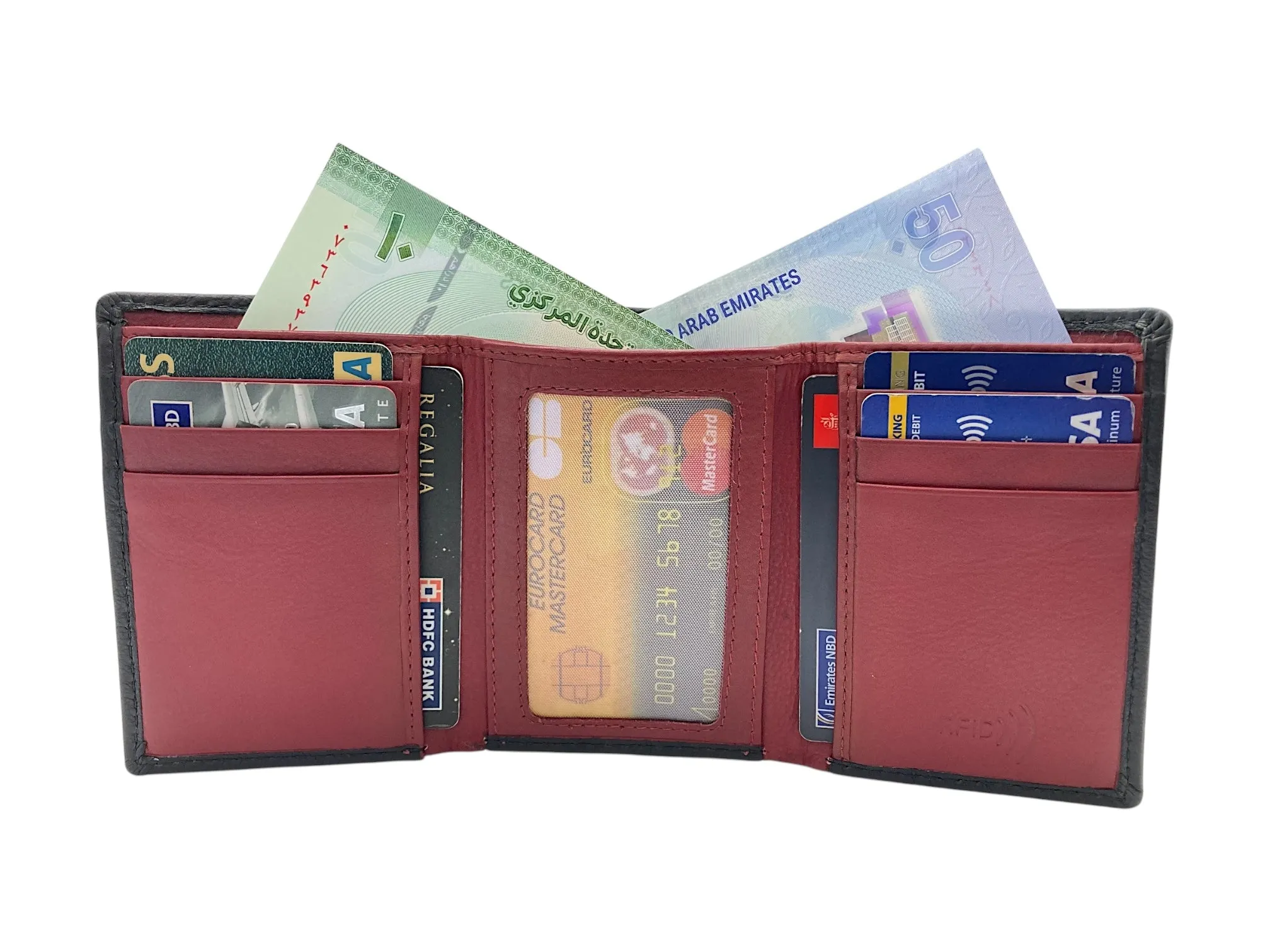 Trifold Wallet RFID Slim Wallets 10 Card Double Stitch # 1508