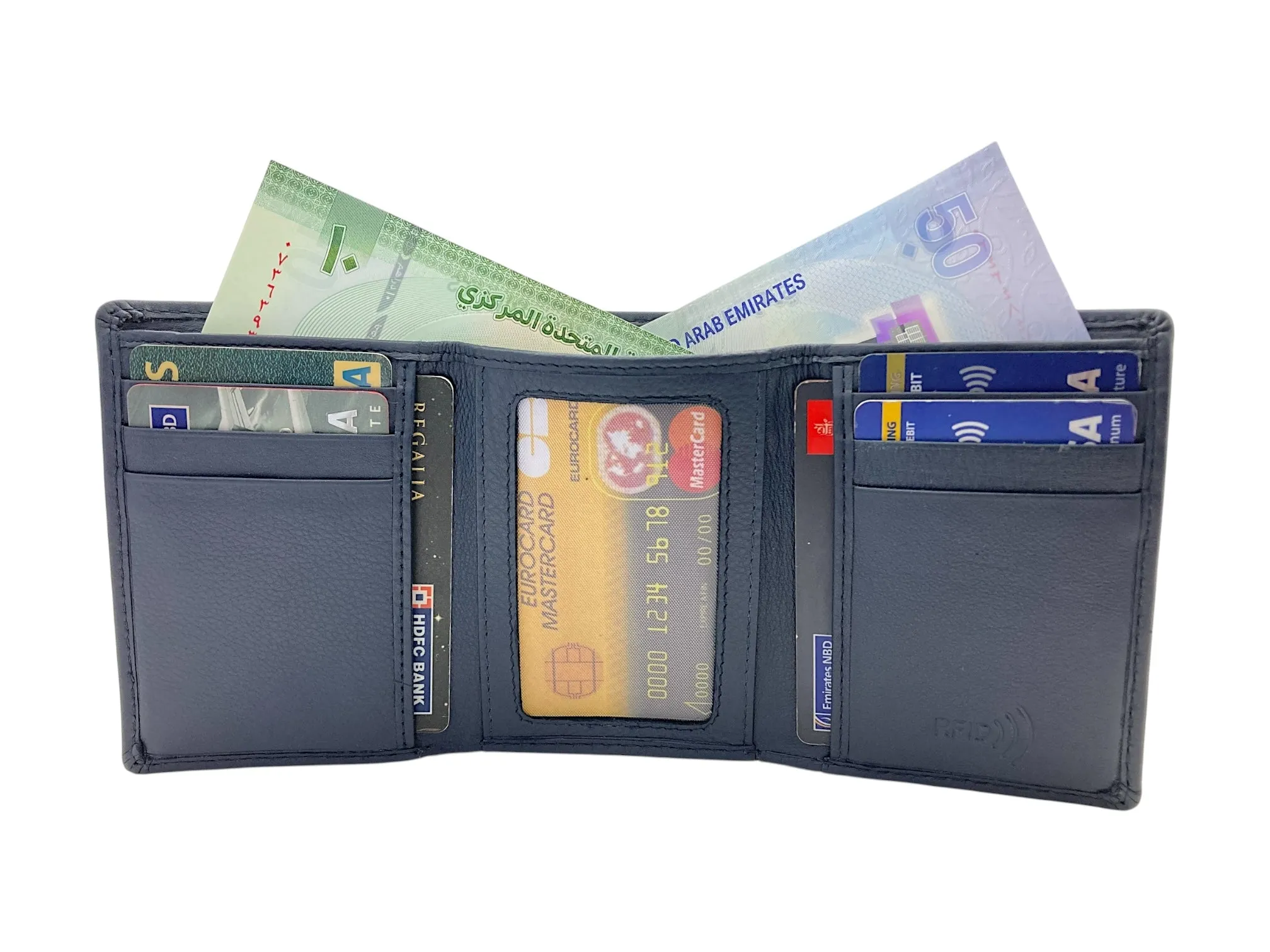 Trifold Wallet RFID Slim Wallets 10 Card Double Stitch # 1508