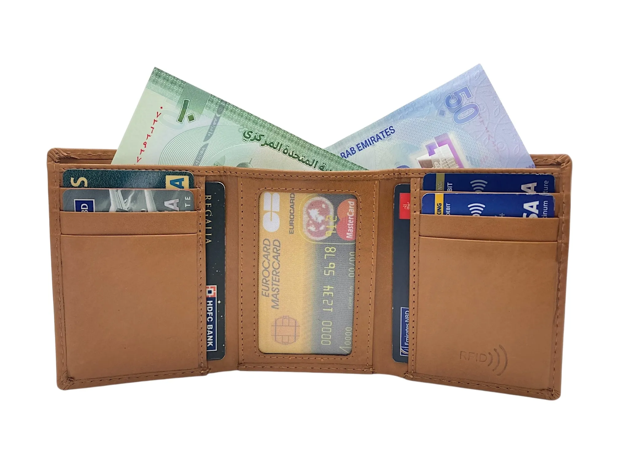 Trifold Wallet RFID Slim Wallets 10 Card Double Stitch # 1508
