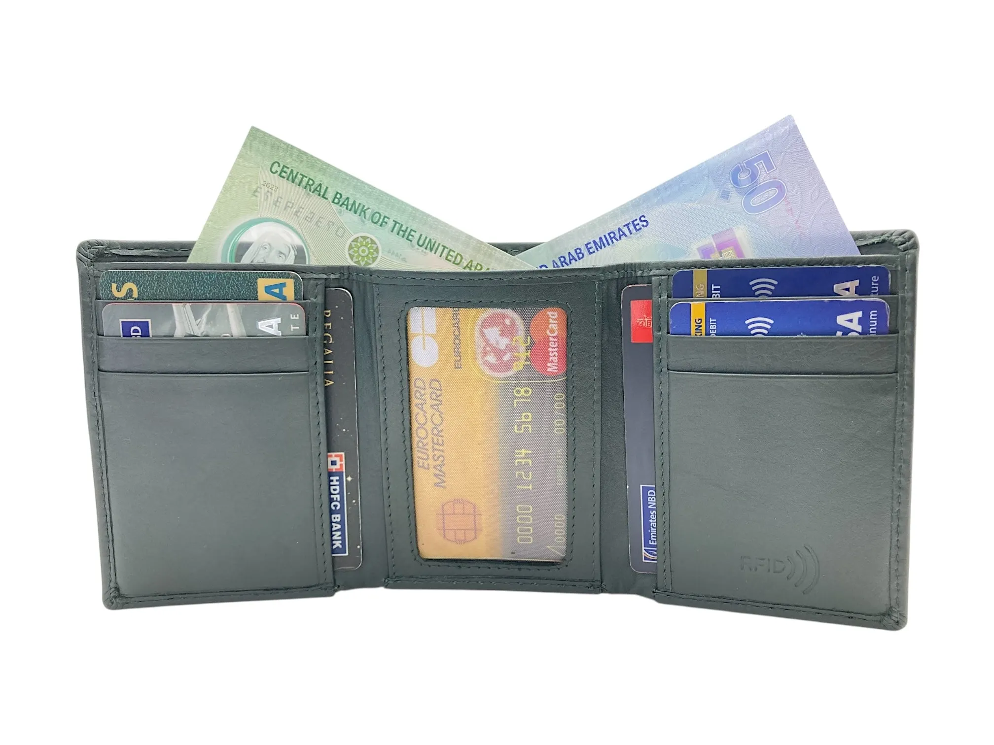 Trifold Wallet RFID Slim Wallets 10 Card Double Stitch # 1508