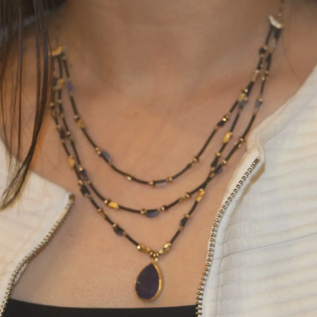 Trio Leather Half Moon Necklace