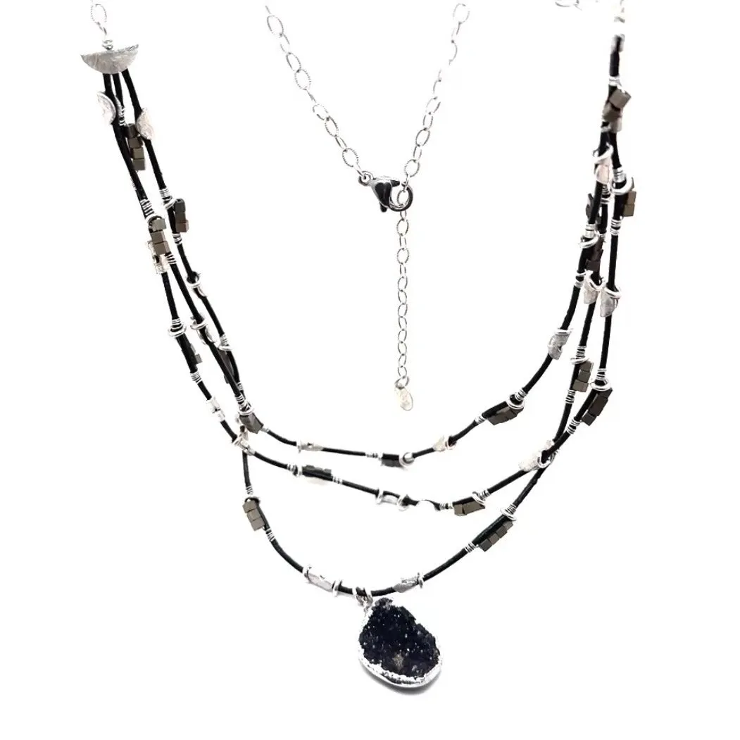 Trio Leather Half Moon Necklace