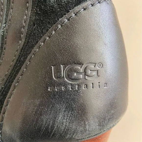 UGG Women's Black Ankle Booties Size 8 Suede Leather Casual Pull-On