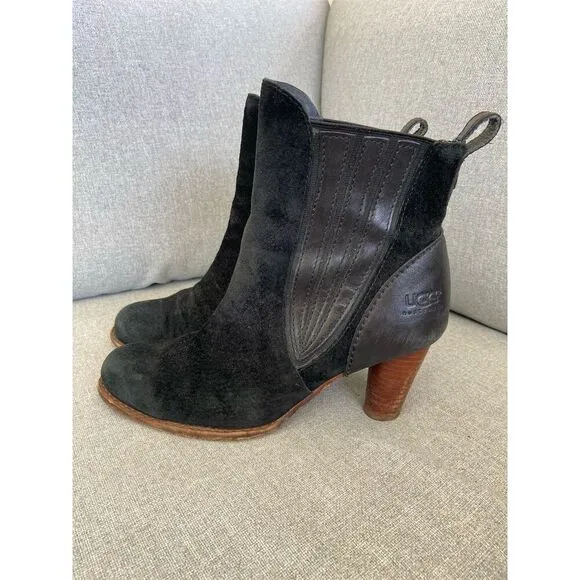 UGG Women's Black Ankle Booties Size 8 Suede Leather Casual Pull-On