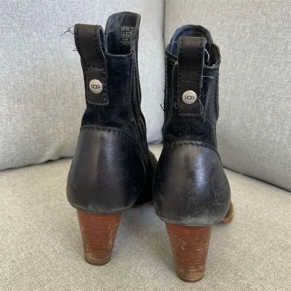 UGG Women's Black Ankle Booties Size 8 Suede Leather Casual Pull-On