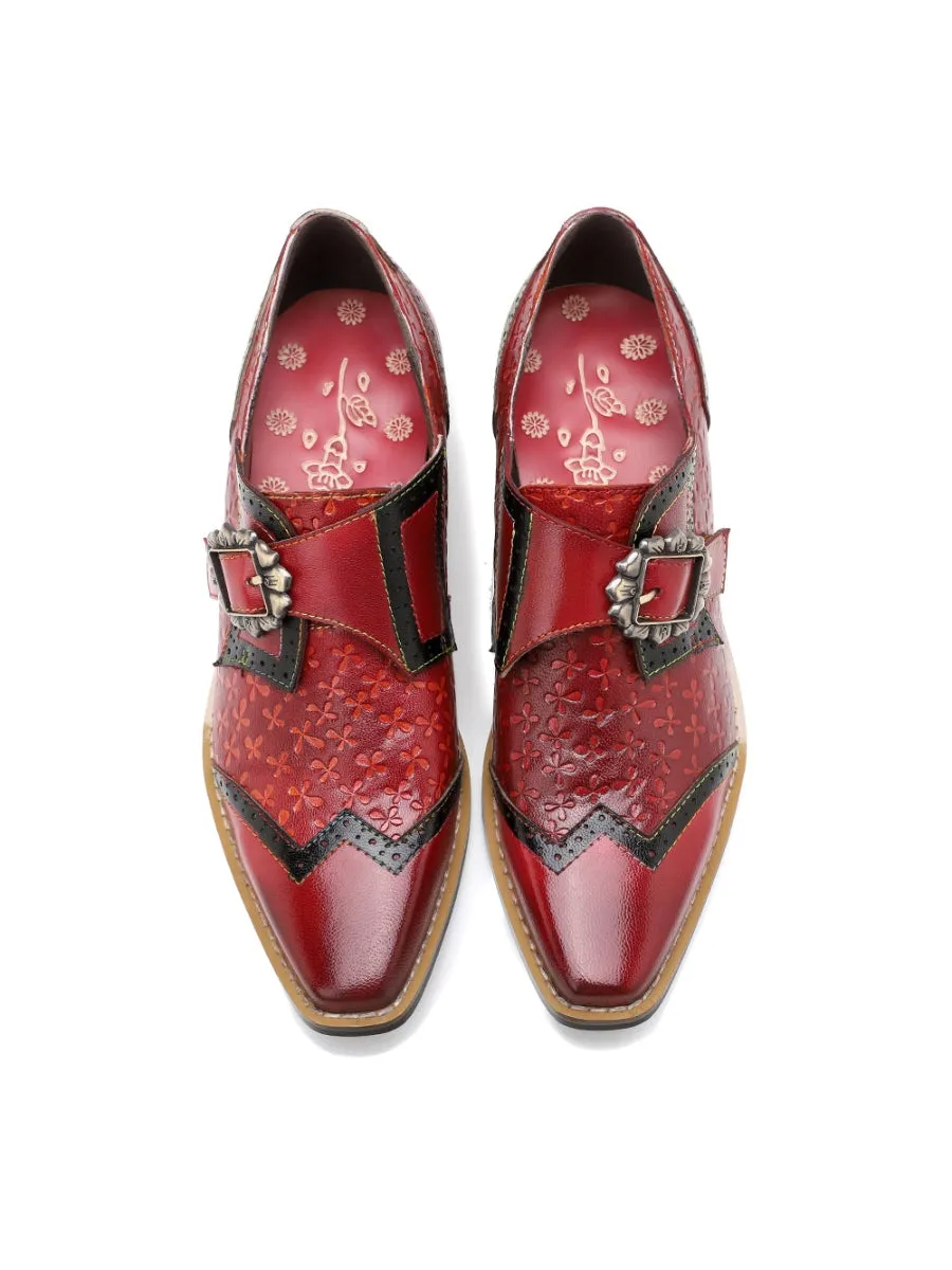 Vivid Daisy Embossed Leather Monk