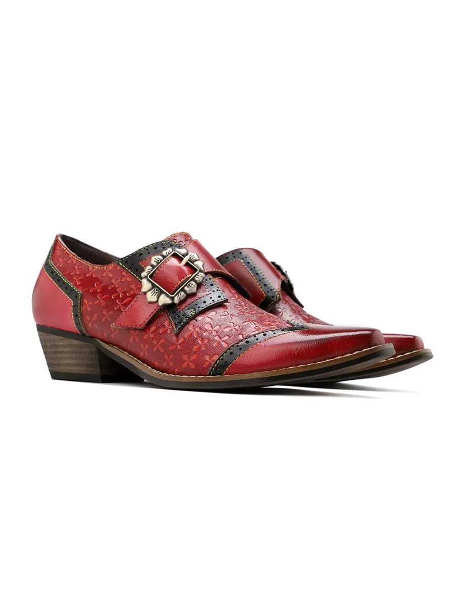 Vivid Daisy Embossed Leather Monk